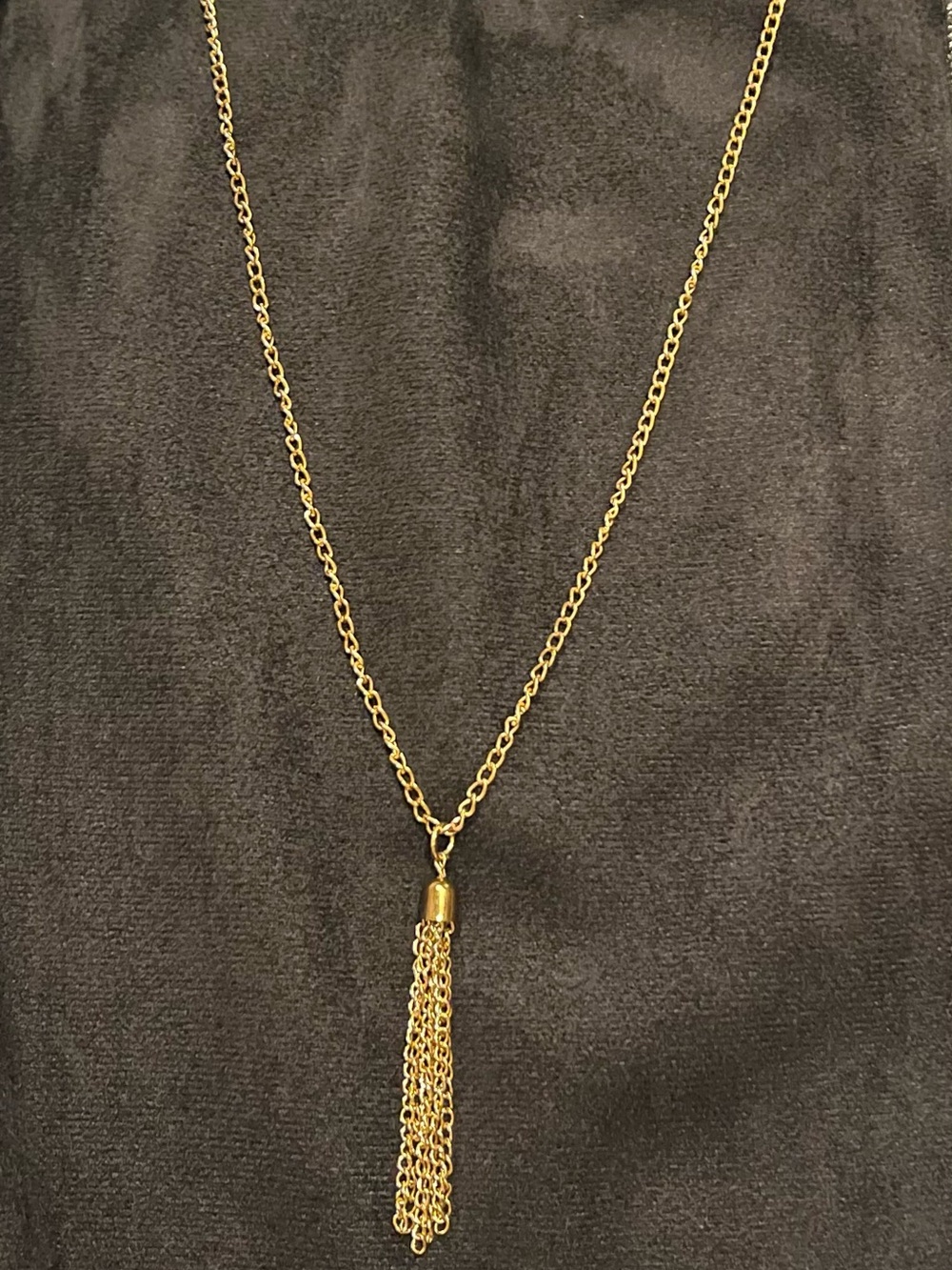 Gold Tone Long Chain Tassel Pendant Necklace Y-Shape 30"